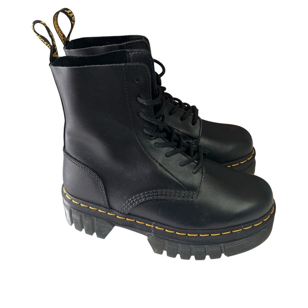 Dr. Martens Audrick 8-Eye Platform Combat Boots Black Nappa Lux Leather US 7